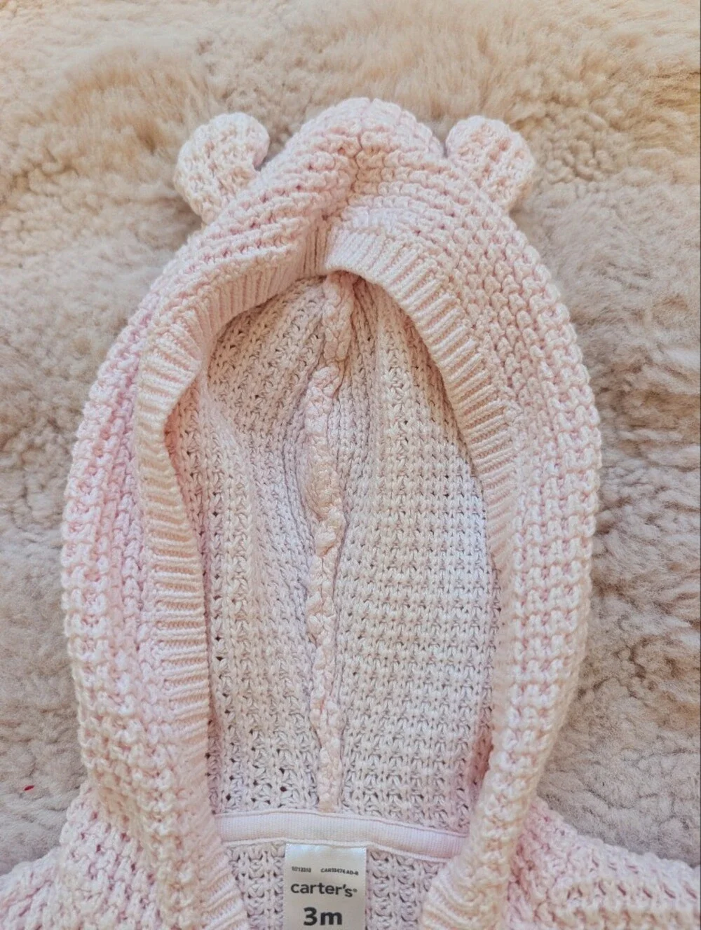 Carter's Pink Knit Hooded Baby Cardigan In Size 3 Months And 9 Months